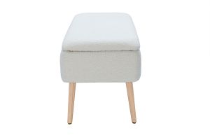 Banc coffre effet laine bouclée blanc et bois clair massif L120 cm LARS
