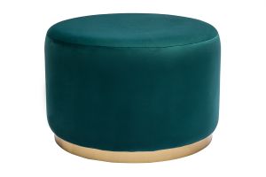 Pouf rond en velours bleu pétrole et métal doré D54 cm AMAYA