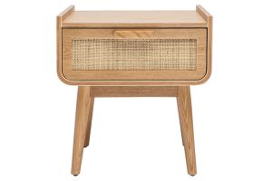 Comodini con cassetto in legno massello chiaro e motivo a intreccio in rattan (set di 2) ATHÈNE