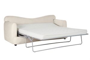 Canapé convertible déhoussable 3-4 places design haricot en tissu effet velours beige clair SACHA