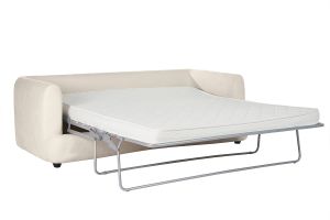 Canapé convertible déhoussable 3-4 places design haricot en tissu effet velours beige clair SACHA