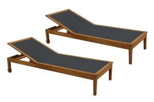 Bains de soleil gris foncé et bois massif (lot de 2) NAVEEN