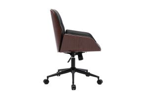 Chaise de bureau à roulettes design noir, bois foncé et métal noir MARLOW