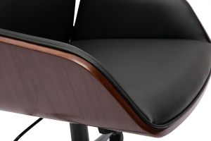 Chaise de bureau à roulettes design noir, bois foncé et métal noir MARLOW