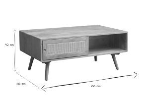 Table basse rectangulaire avec rangements en bois manguier massif et cannage rotin L100 cm ACANGE
