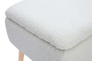 Banc coffre effet laine bouclée blanc et bois clair massif L120 cm LARS