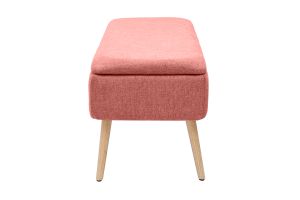 Banc coffre en tissu effet velours texturé terracotta et bois clair massif L120 cm LARS