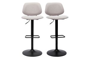 Tabourets de bar relevables design en tissu effet velours beige et métal noir BARNET (lot de 2)