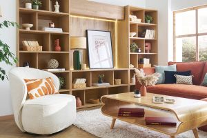Fauteuil design pivotant en tissu effet laine bouclée blanc AMBER