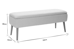 Banc coffre effet laine bouclée blanc et bois clair massif L120 cm LARS