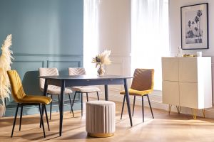 Pouf rond en velours bleu pétrole et métal doré D40 cm DONA