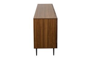Buffet design en bois foncé chêne massif gravé et métal noir 4 portes L180 cm ARCHIPEL