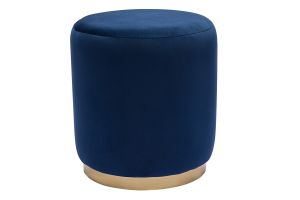 Pouf rond en velours bleu marine et métal doré D40 cm AMAYA