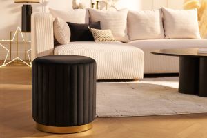 Pouf rond en velours noir et métal doré D40 cm DONA