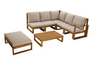 Salon de jardin d'angle 6-8 places en bois massif avec coussins déhoussables taupe SALSA