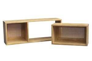Mensole da parete estraibili in legno massello di mango e motivo a intreccio in rattan L80 cm (set di 2) ACANGE