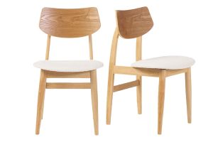 Chaises scandinaves en bois clair et tissu effet laine bouclée blanc (lot de 2) ELION