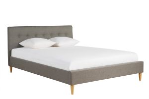 Lit 2 places 160x200 cm avec tête de lit en tissu gris clair LEONCE