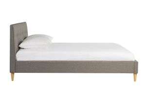 Lit 2 places 160x200 cm avec tête de lit en tissu gris clair LEONCE