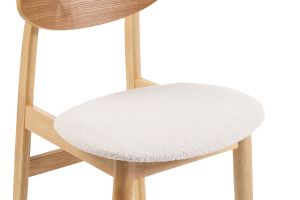 Chaises scandinaves en bois clair et tissu effet laine bouclée blanc (lot de 2) ELION