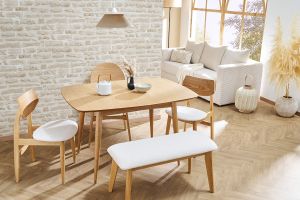 Chaises scandinaves en bois clair et tissu effet laine bouclée blanc (lot de 2) ELION