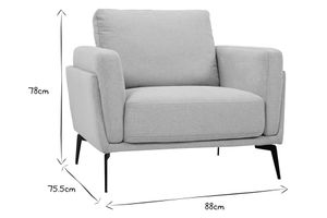 Fauteuil design en tissu vert de gris et métal noir MOSCO