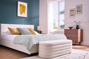 Banc coffre en tissu effet laine bouclée blanc L125 cm NAVY