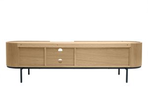 Meuble TV design bois clair et métal noir avec rangements L180 cm SKYE