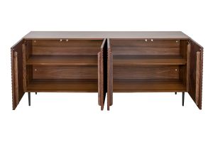 Buffet design en bois foncé chêne massif gravé et métal noir 4 portes L180 cm ARCHIPEL