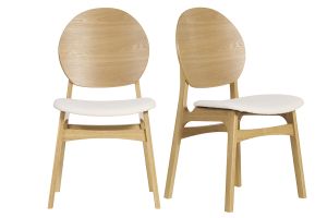 Chaises scandinaves en bois clair et tissu effet laine bouclée blanc (lot de 2) ELTON