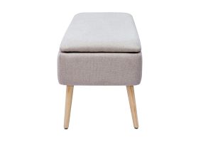 Banc coffre en tissu effet velours texturé beige et bois clair massif L120 cm LARS