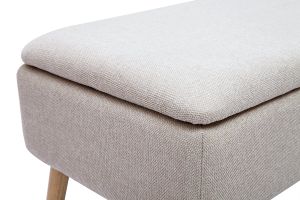 Banc coffre en tissu effet velours texturé beige et bois clair massif L120 cm LARS