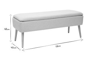 Banc coffre en tissu effet velours texturé beige et bois clair massif L120 cm LARS
