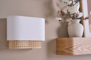 Applique murale en tissu blanc et cannage rotin naturel H20 cm TIWY