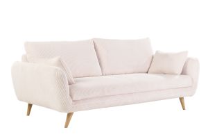 Canapé scandinave 3 places en tissu velours côtelé écru et bois clair CREEP