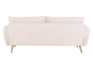 Canapé scandinave 3 places en tissu velours côtelé écru et bois clair CREEP
