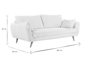 Canapé scandinave 3 places en tissu velours côtelé écru et bois clair CREEP