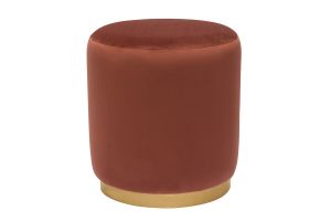 Pouf rond en velours rouge tomette et métal doré D40 cm AMAYA