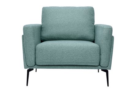 Fauteuil design en tissu vert de gris et métal noir MOSCO