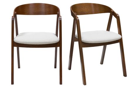 Chaises vintage empilables en bois teinté noyer et tissu effet laine bouclée blanc (lot de 2) LOVA
