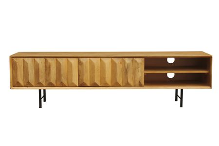 Meuble TV en bois clair manguier massif gravé L160 cm AGRA