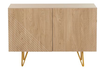 Buffet design gravé finition bois clair chêne et métal doré 2 portes L107 cm OZEN