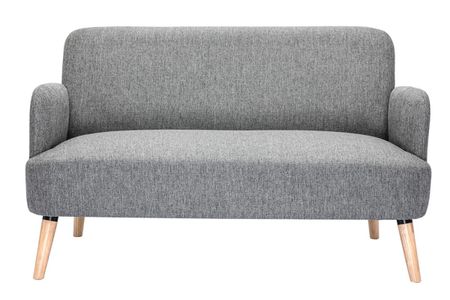 Canapé scandinave 2 places en tissu gris clair et bois clair ISKO
