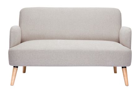 Canapé scandinave 2 places en tissu effet velours texturé beige et bois clair ISKO