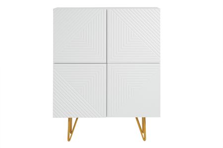 Buffet haut design gravé blanc mat et métal doré 4 portes L86 cm OZEN