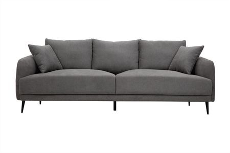 Canapé design 3 places en tissu effet velours gris et métal noir JERRY