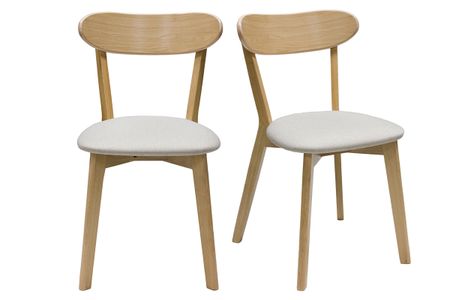 Chaises vintage en bois clair chêne et tissu beige (lot de 2) DOVE