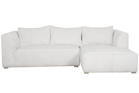 Canapé d'angle droit design en tissu velours côtelé écru 3-4 places PANAM