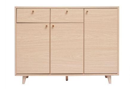Meuble d'entrée -  meuble de rangements à chaussures finition bois clair chêne et métal doré L110 cm SILVESTRE