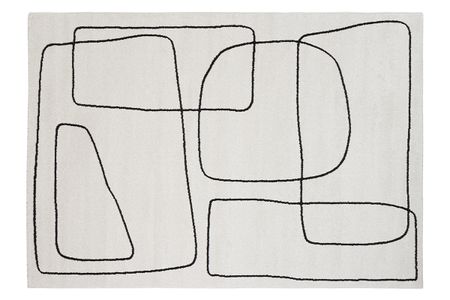 Tapis rectangulaire motif line art blanc cassé et noir 160 x 230 cm TIANA